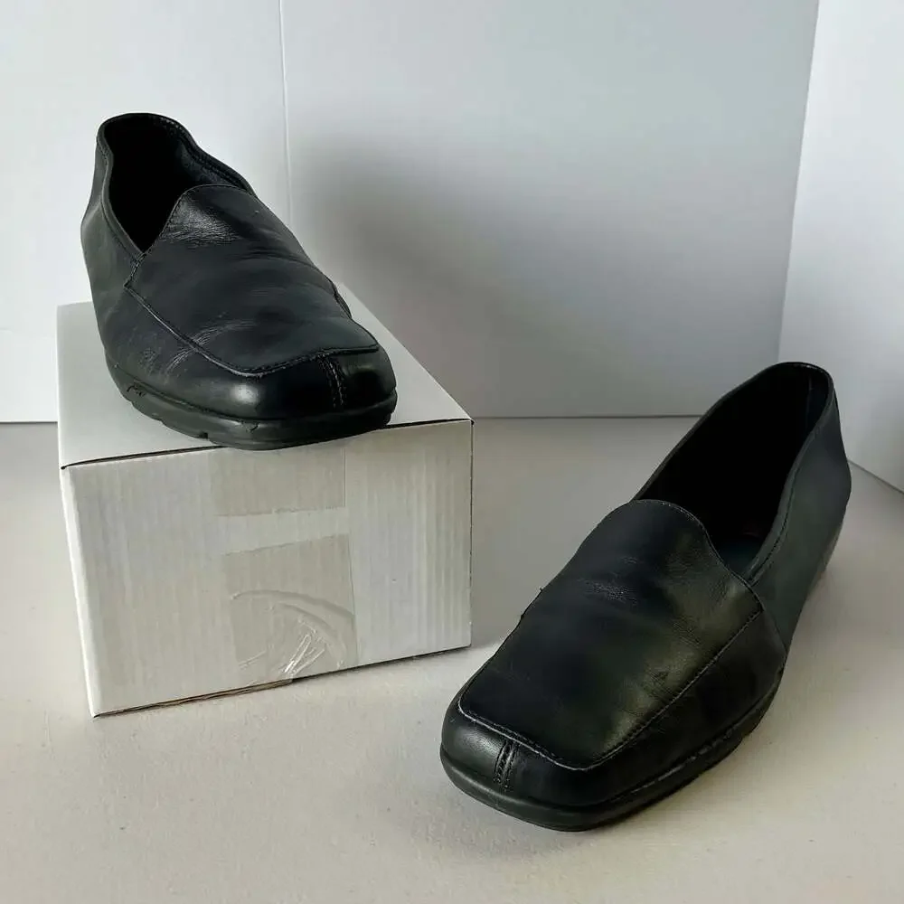 Aerosoles Black Leather Slip On Comfort Loafers‎ Minimalist US 11B